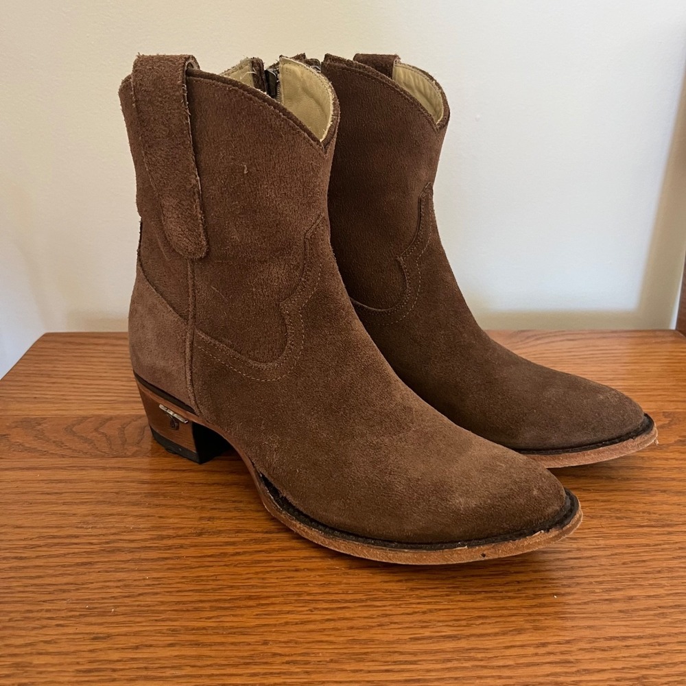 Lane Womens Plain Jane Shortie Ankle Boots 7.5 Brown Suede Western Cowboy LB0553